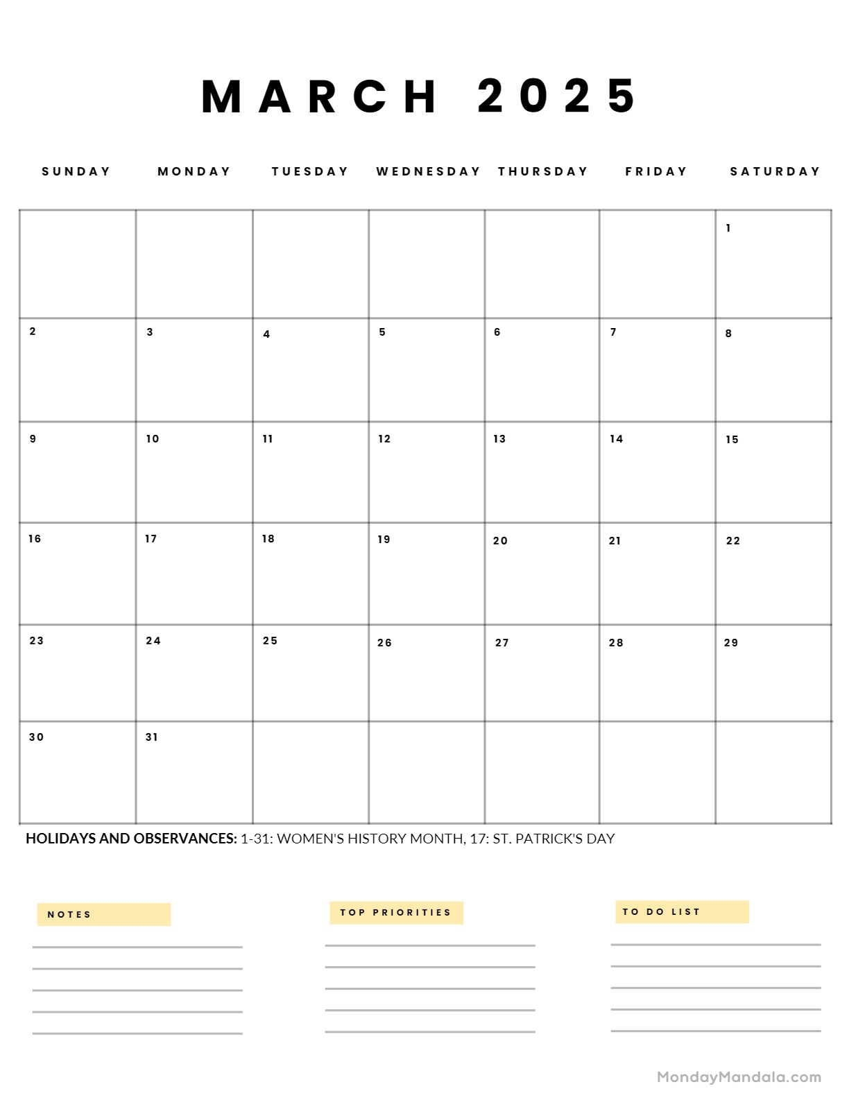 March 2025 Calendar 52 Free PDF Printables 