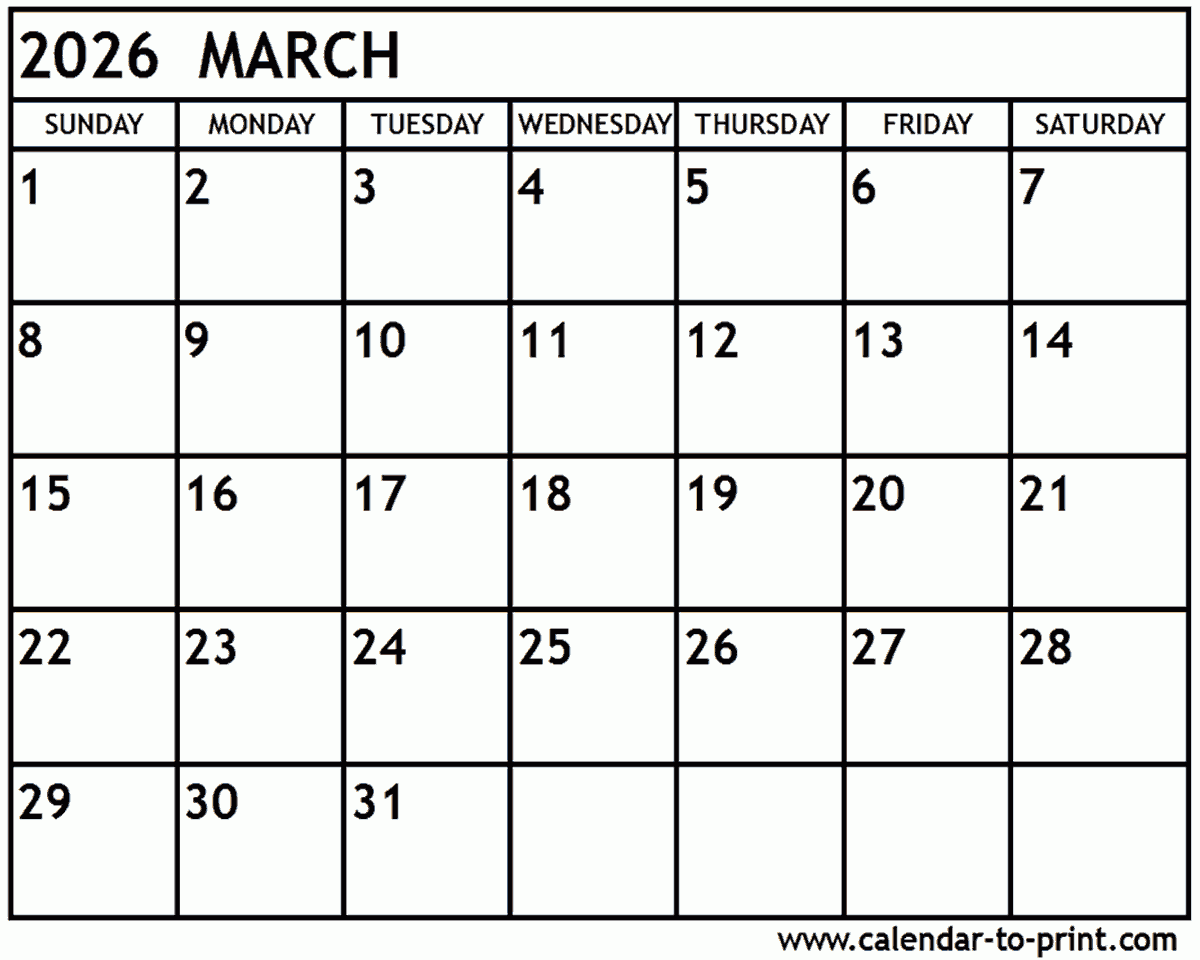 Printable Calendar March April May 2026