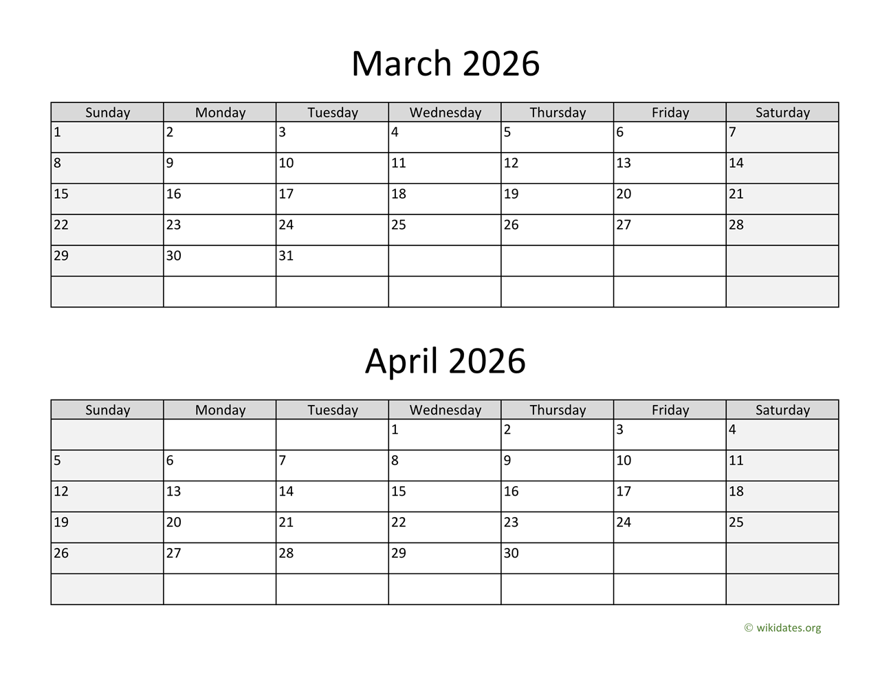 Calendar 2026 March April May