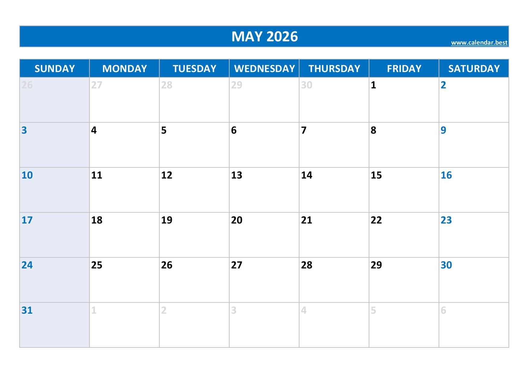 The Month Of May Calendar 2026