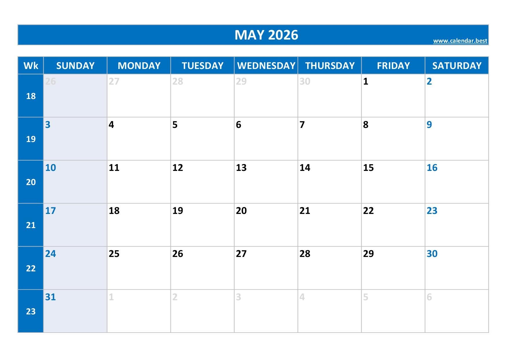 Sports Calendar May 2026