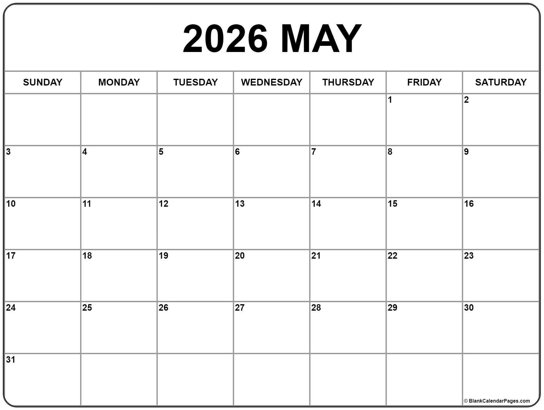 May 2026 Calendar Free Printable Calendars