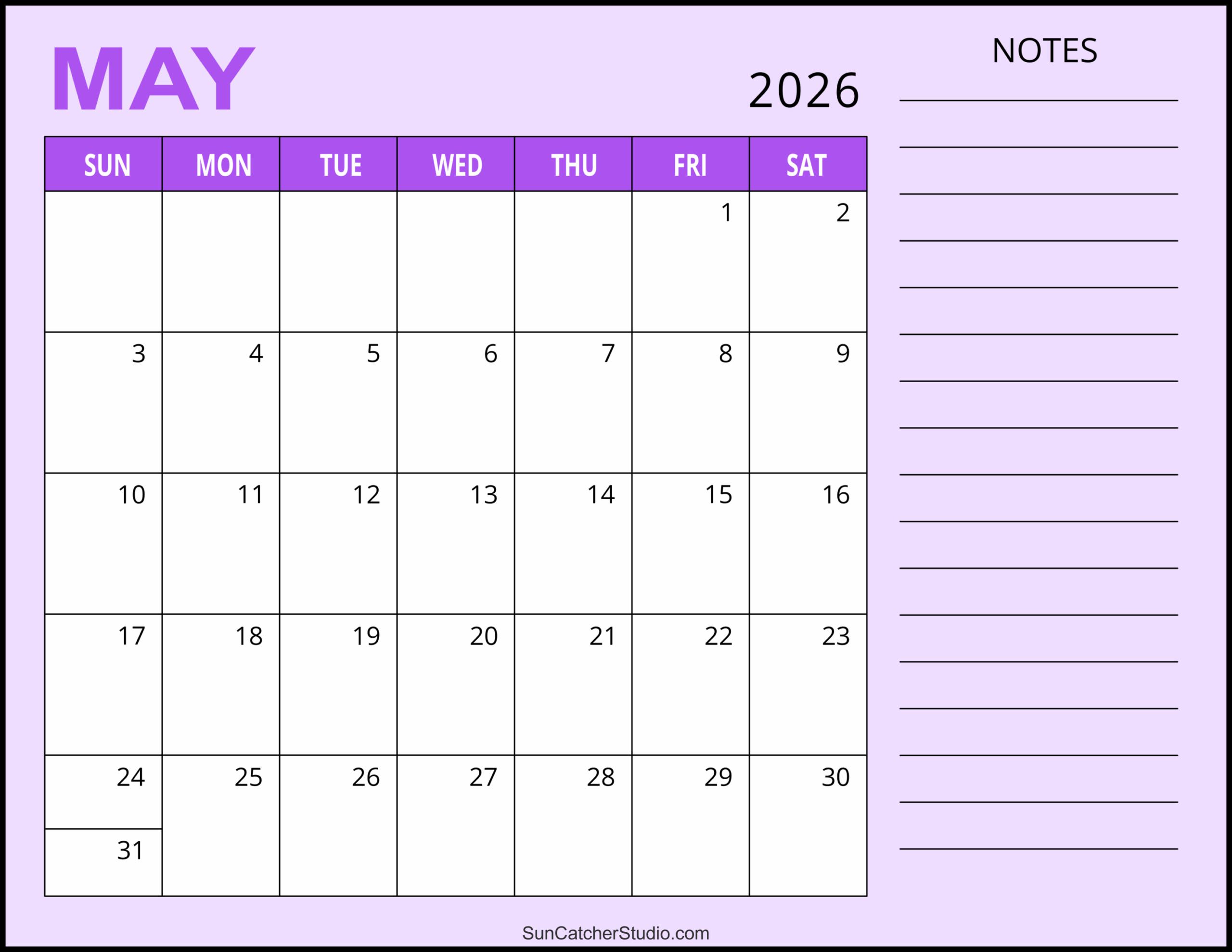 Word Calendar Template May 2026