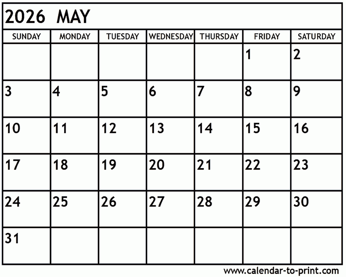May 2026 Weather Calendar