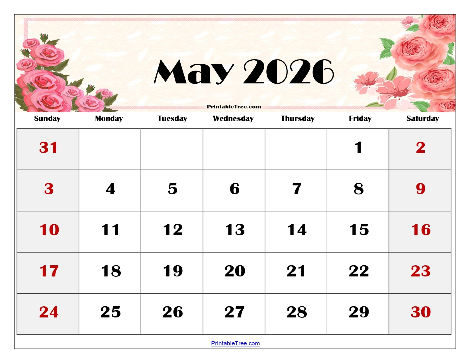 May 2026 Holidays Calendar