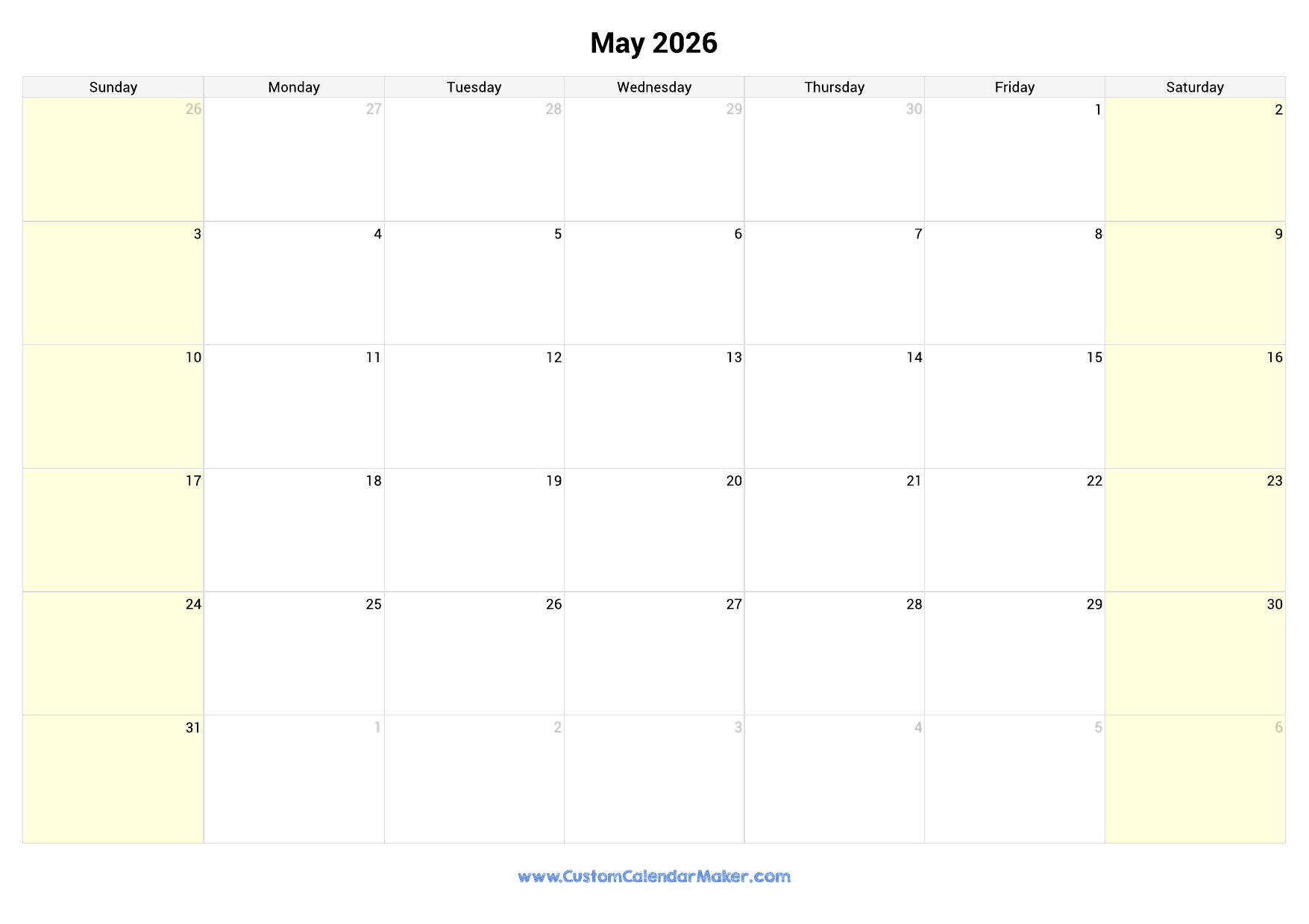 May Haircut Calendar 2026