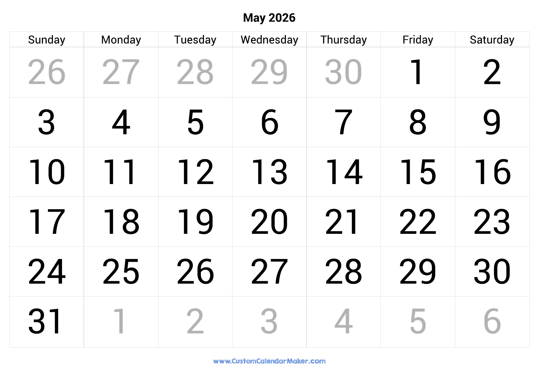 Moon Calendar 2026 May