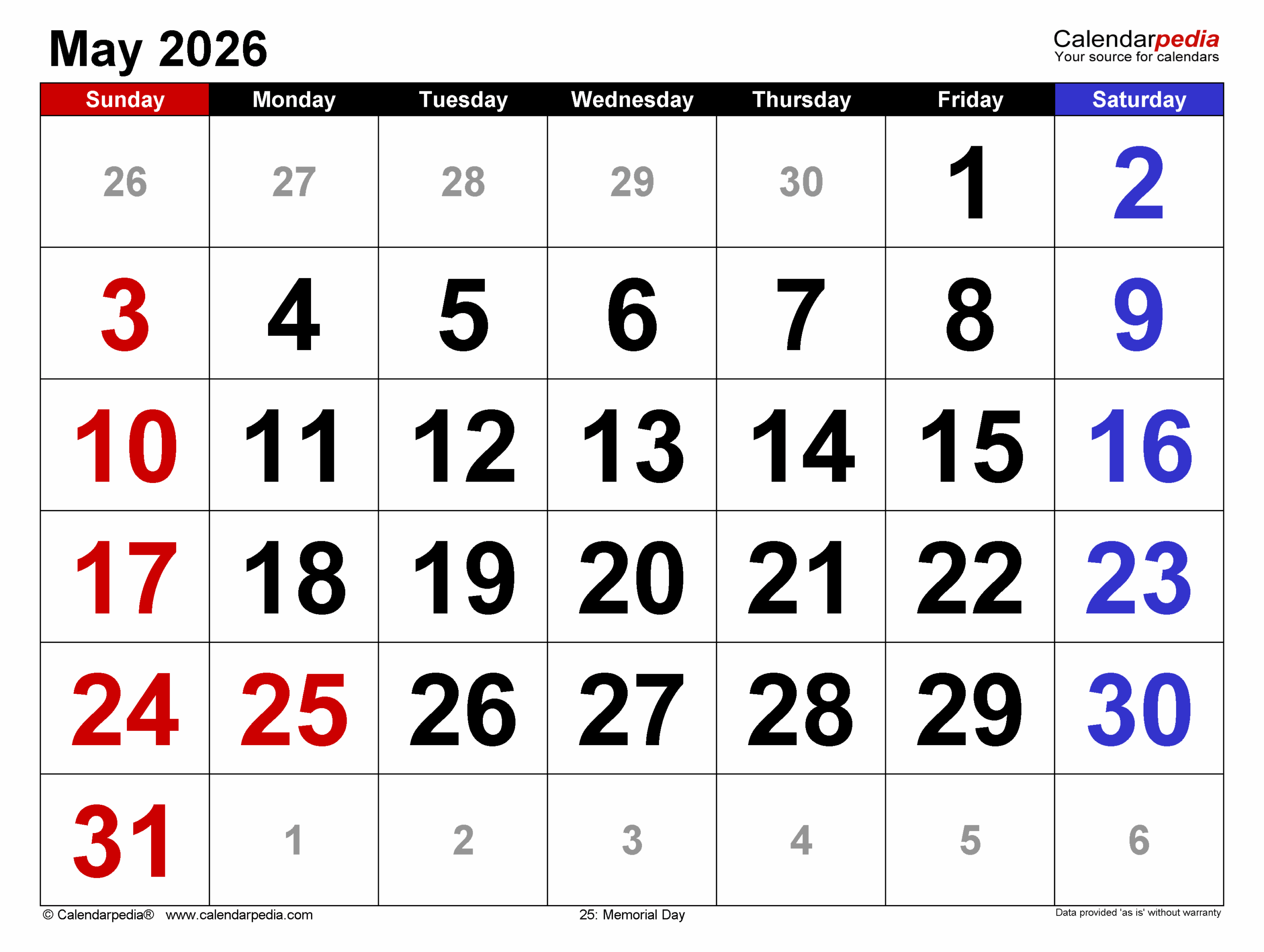May To September Calendar 2026
