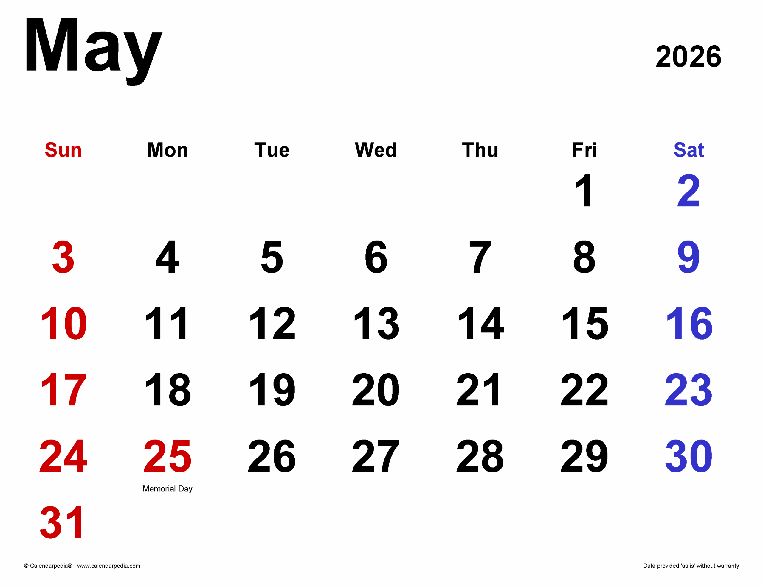 May Dei Calendar 2026
