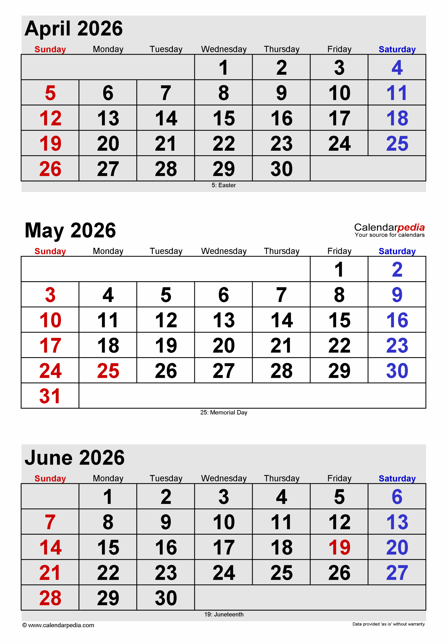 April And May 2026 Calendar With Holidays