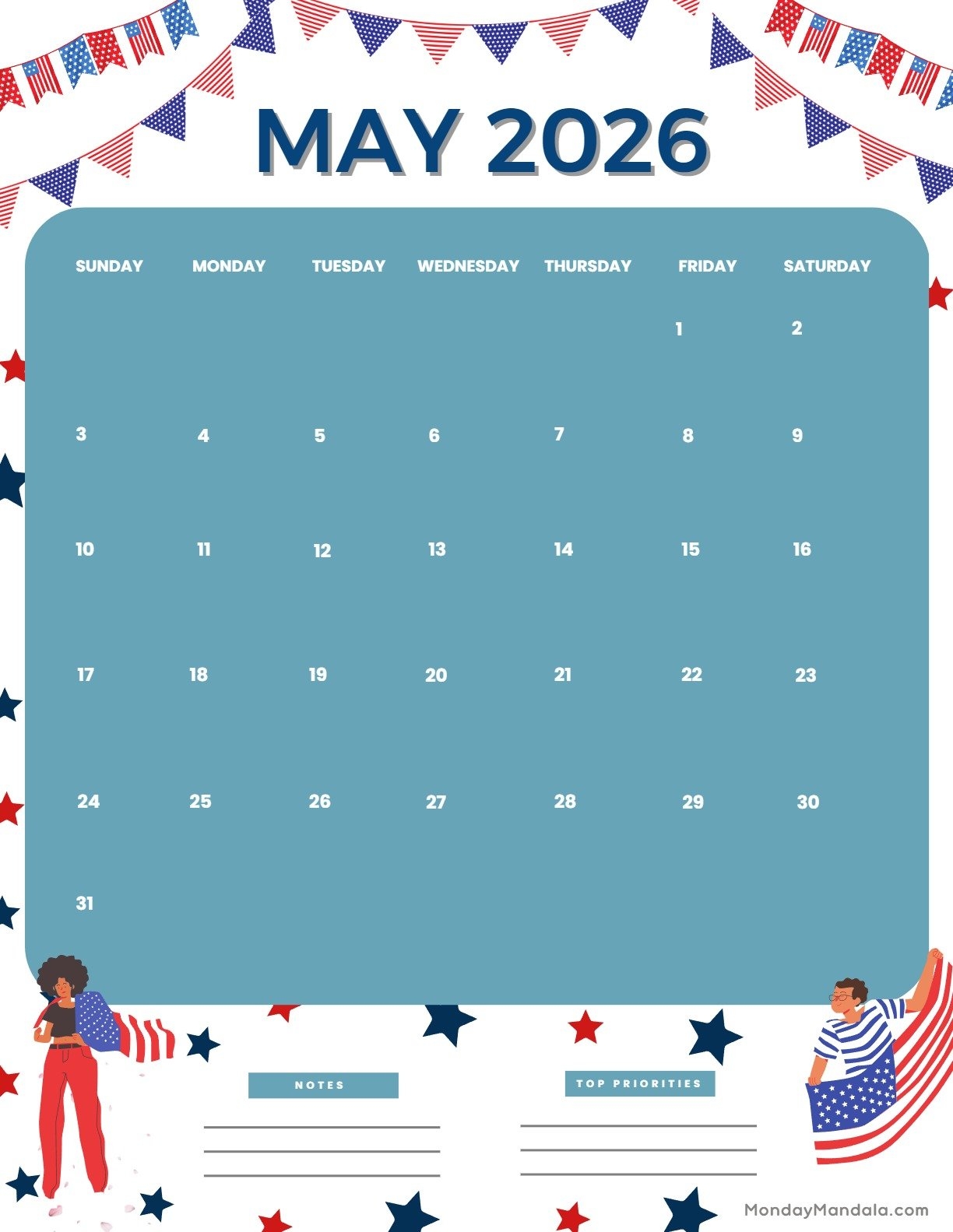 American Calendar May 2026