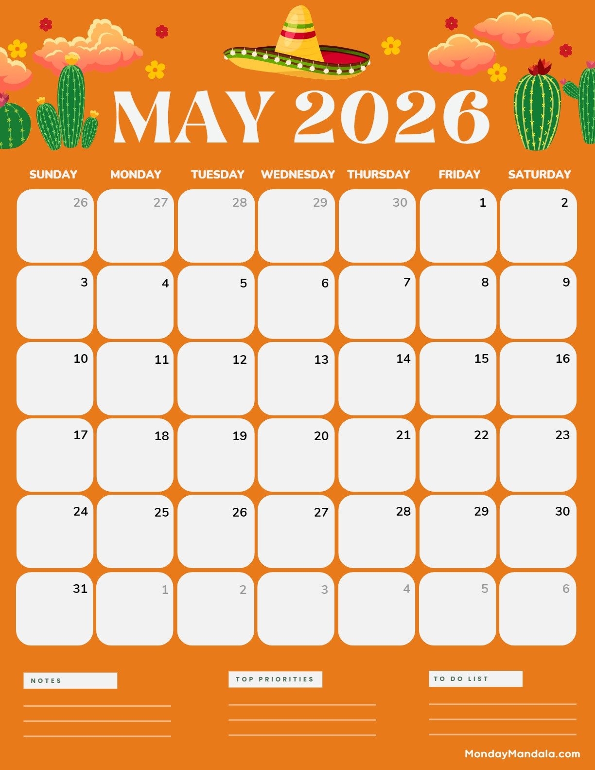 May 2026 Calendar Spanish