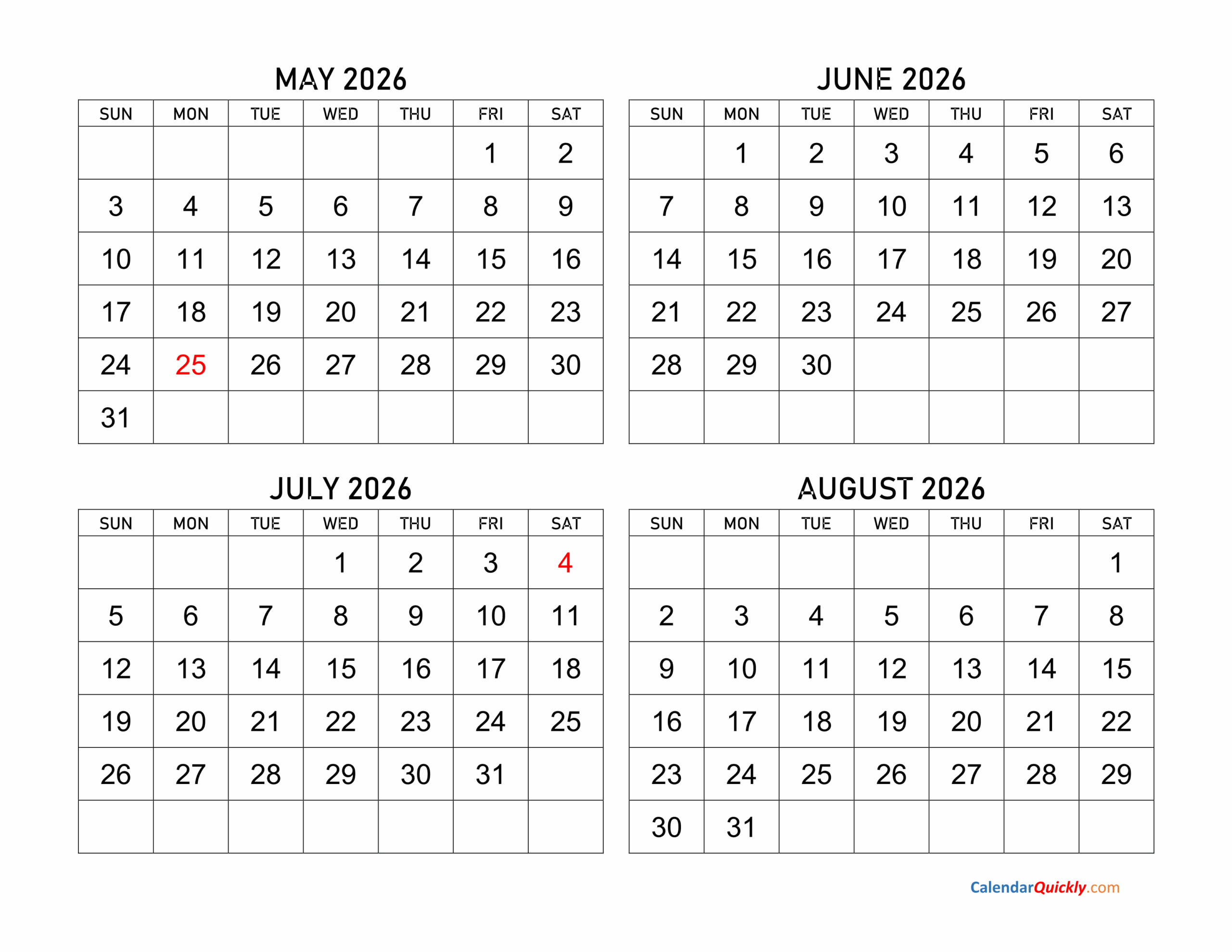 July 2026 To May 2026 Calendar