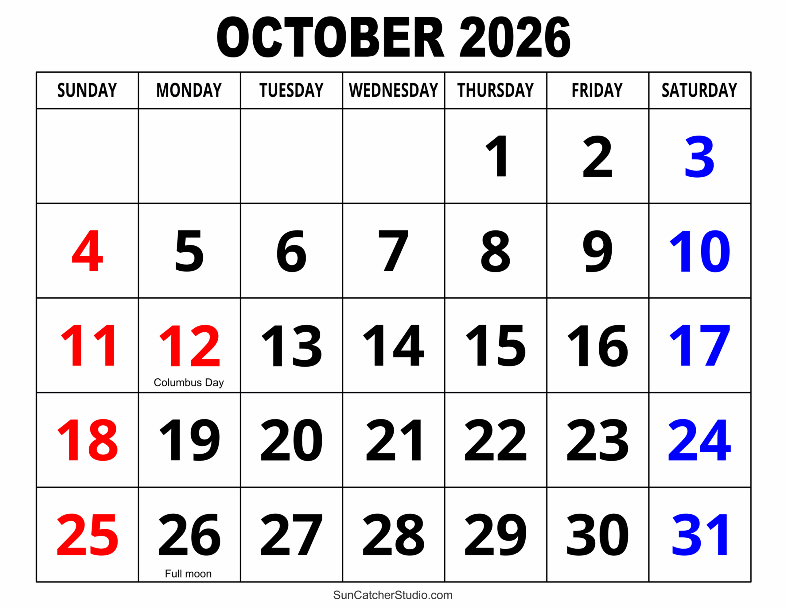October 2026 Calendar Free Printable Free Printables 