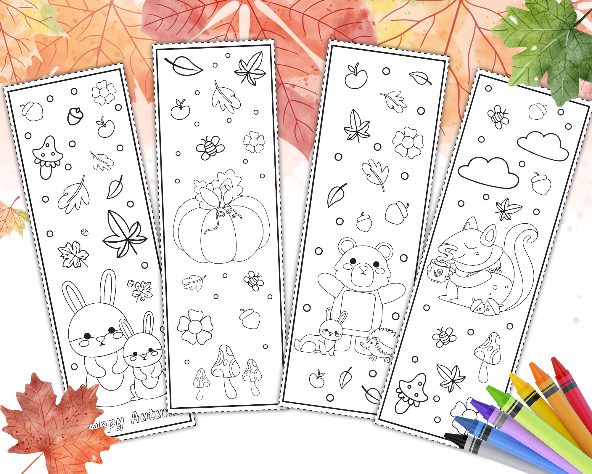 PDF Autumn Bookmarks To Color V2 Printable Fall Themed Activity For Kids