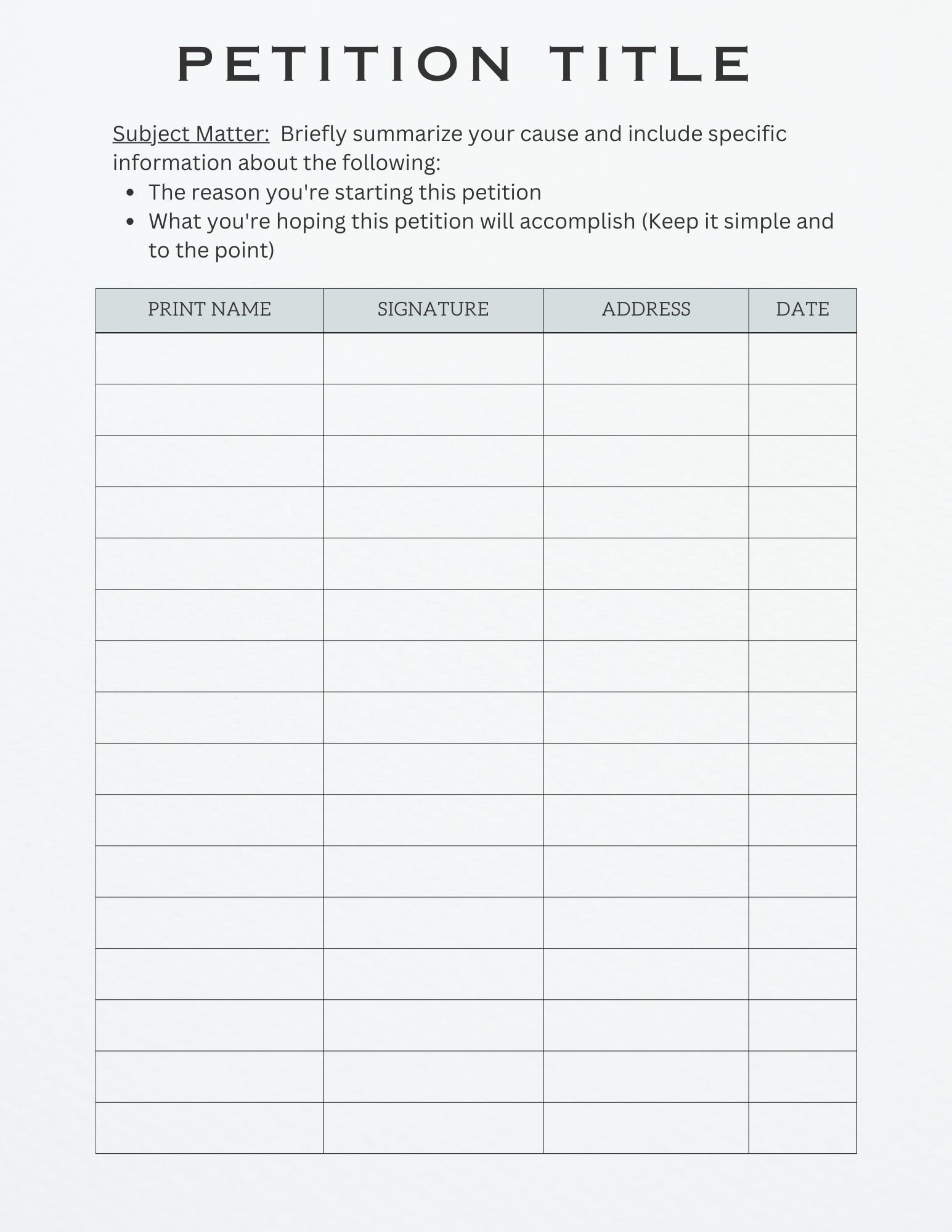 Petition Template Editable Digital Download Canva Petition Sign Up Sheet Charity Petition Petition Paper Editable Canva Template Legal Etsy Canada