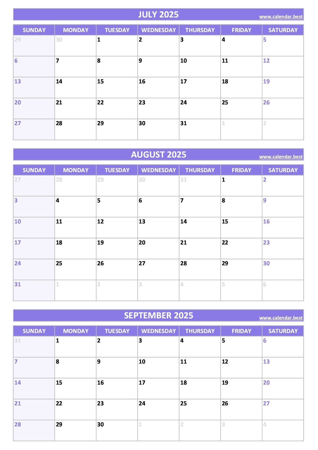 Free Printable Three Month Calendar