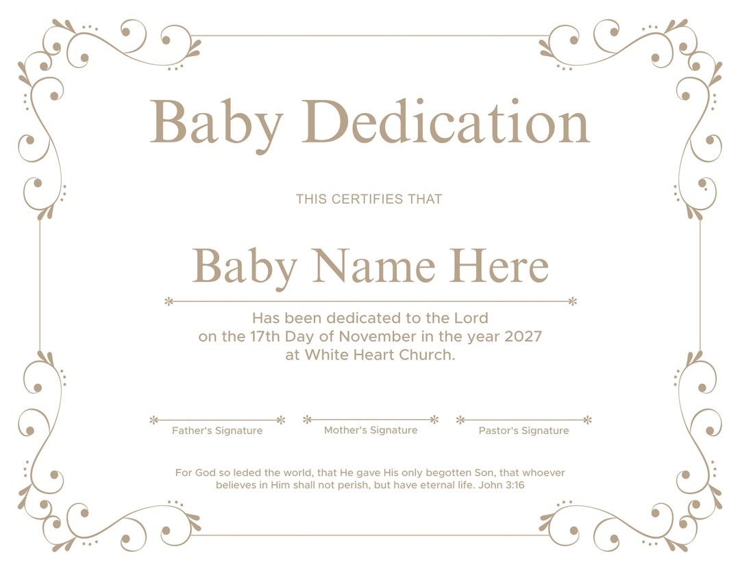 Printable Baby Dedication Certificate Editable Baby Christening Certificate Etsy Hong Kong