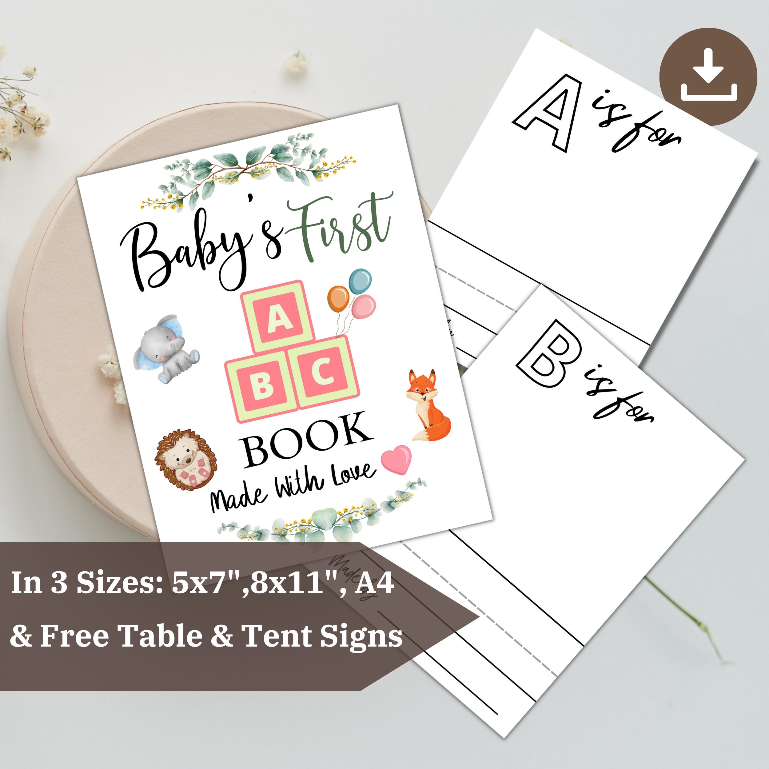 Printable Baby Shower ABC Book Template Alphabet Cards DIY Baby 