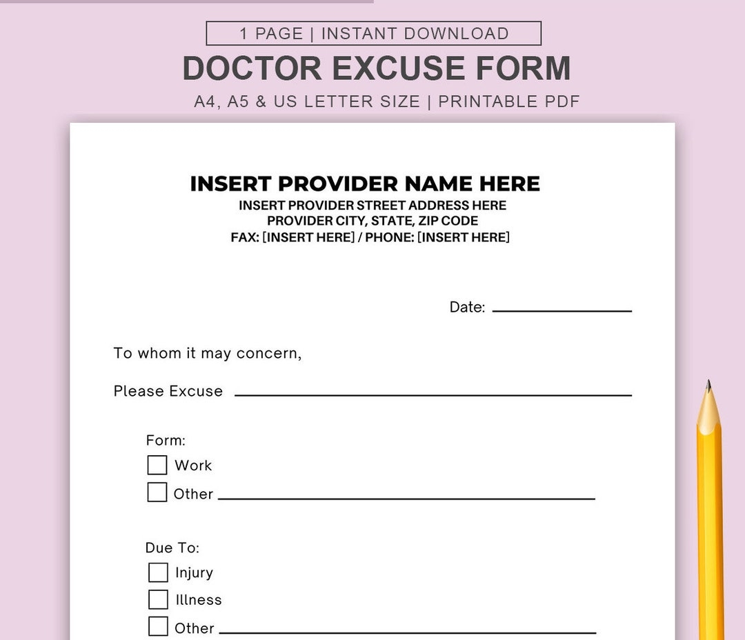 Free Printable Work Excuse Template