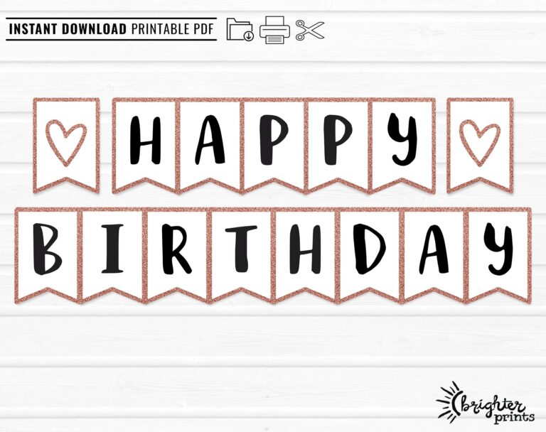 Printable Happy Birthday Banner INSTANT DOWNLOAD DIY Download U0026 Print Rose Gold Glitter Bday Party Decor Bunting Etsy UK