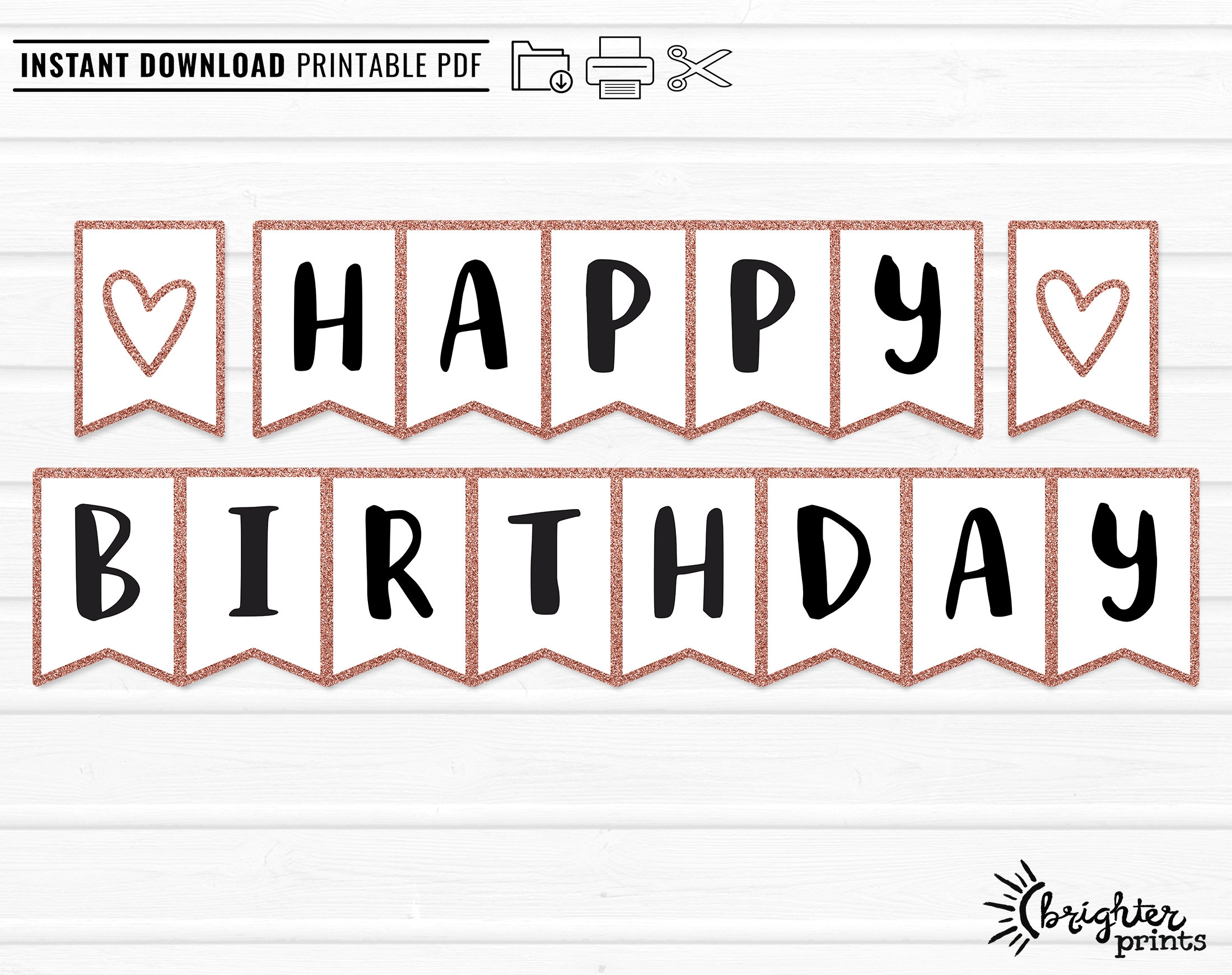 Printable Happy Birthday Banner INSTANT DOWNLOAD DIY Download U0026 Print Rose Gold Glitter Bday Party Decor Bunting Etsy UK
