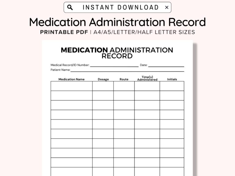 Printable Medication Administration Record Ready To Print Medication Log Chart Post surgery Medication Chart Paramedics And Nurses Etsy