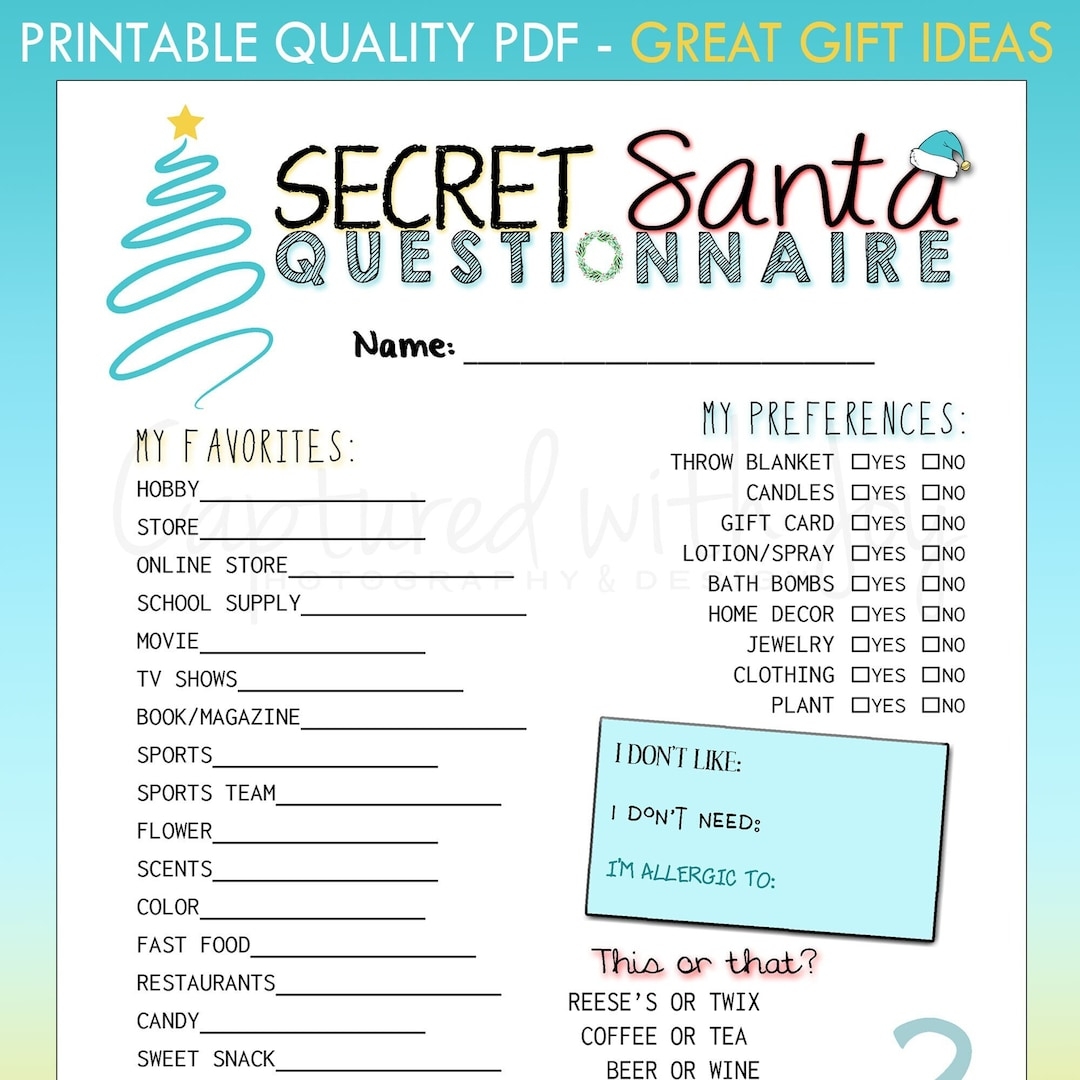 Free Printable Secret Santa Questions