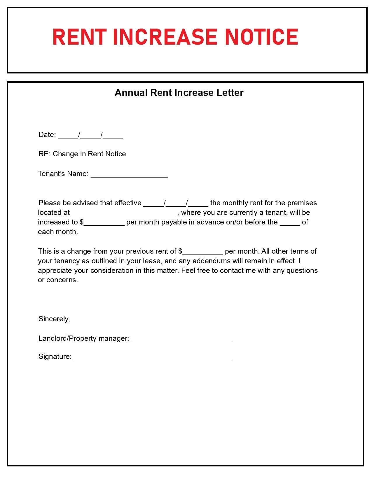 Rental Increase Notice Rent Increase Form Editable Word Doc Instant Download