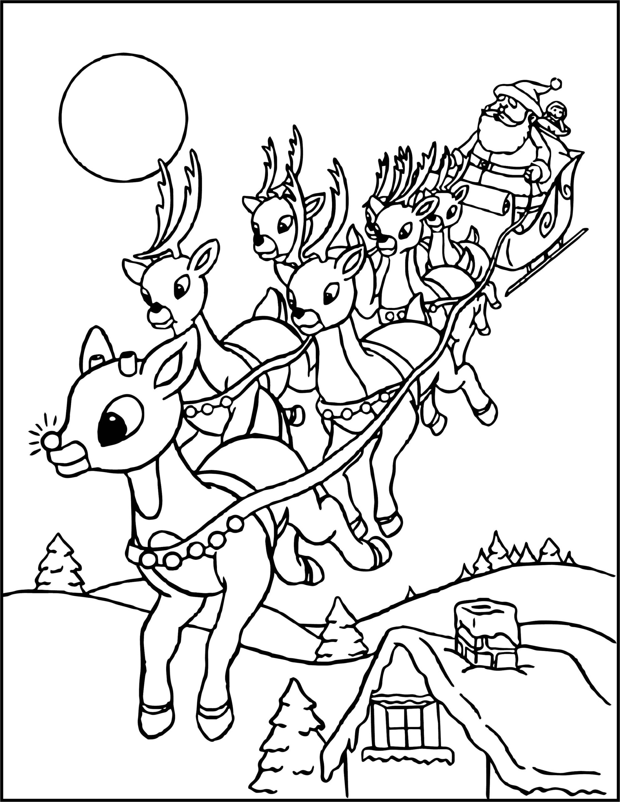 Santa And His Sleigh Digital Printable Coloring Page Christmas 