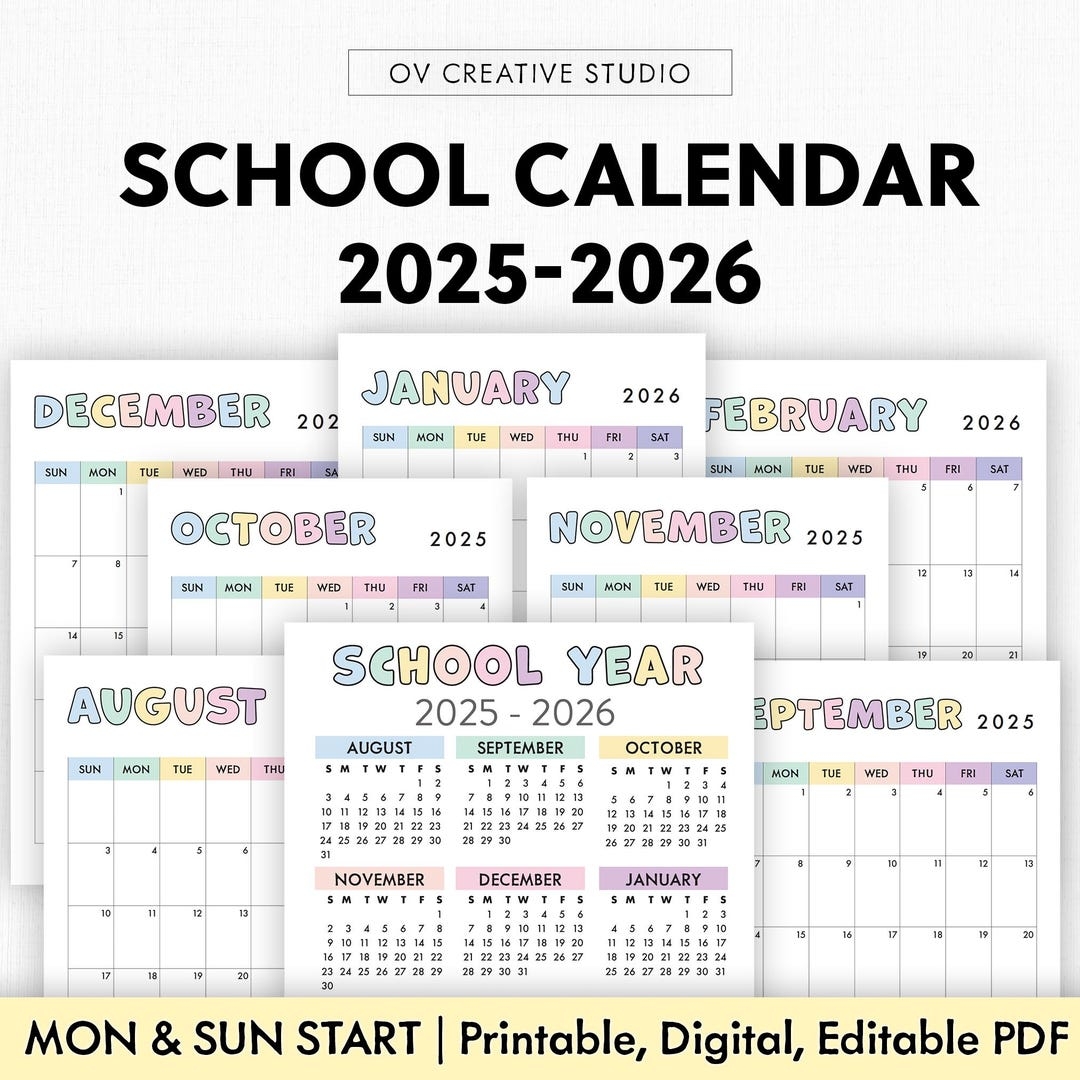 School Calendar Bundle 2025 2026 Printable Digital Monthly Planner Year At A Glance Academic Yearly Calendar Editable PDF Etsy