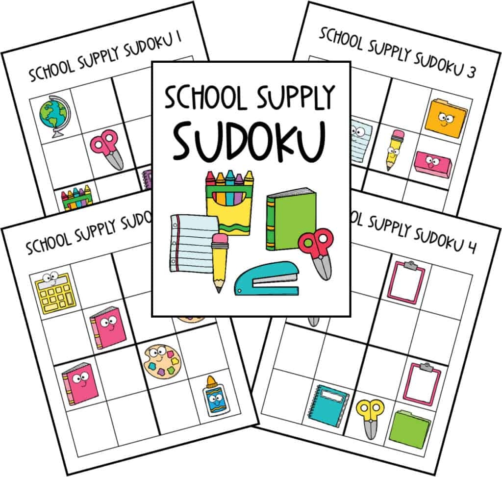 School Supply Sudoku Preschool Mom
