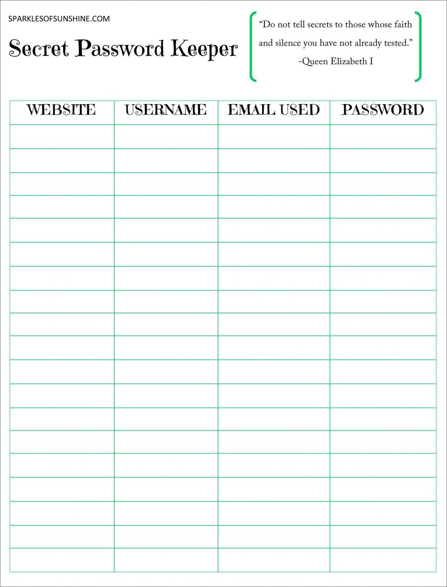 Free Printable Password Keeper Printable