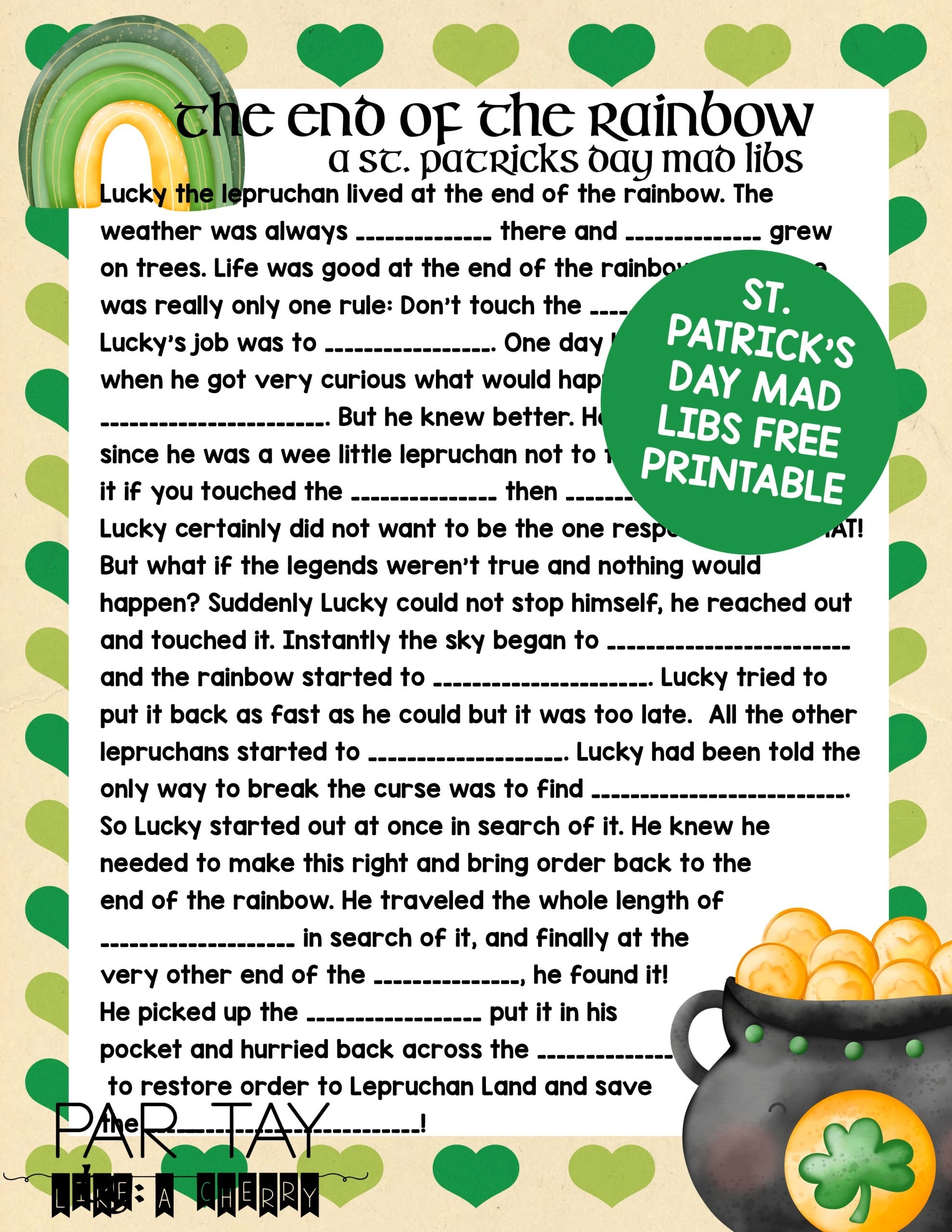 St Patrick s Day Mad Libs Printable Party Like A Cherry