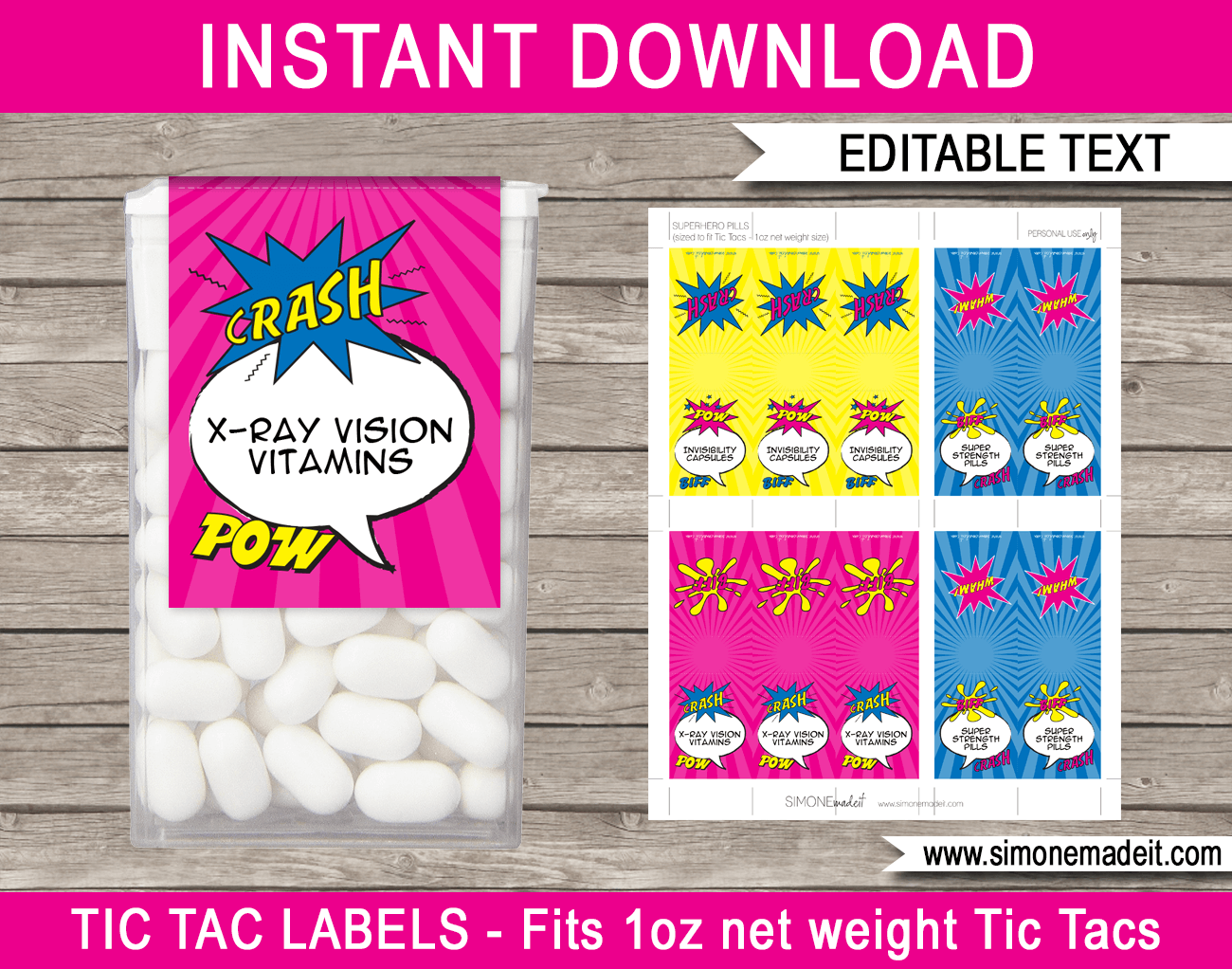 Supergirl Tic Tac Labels Pink