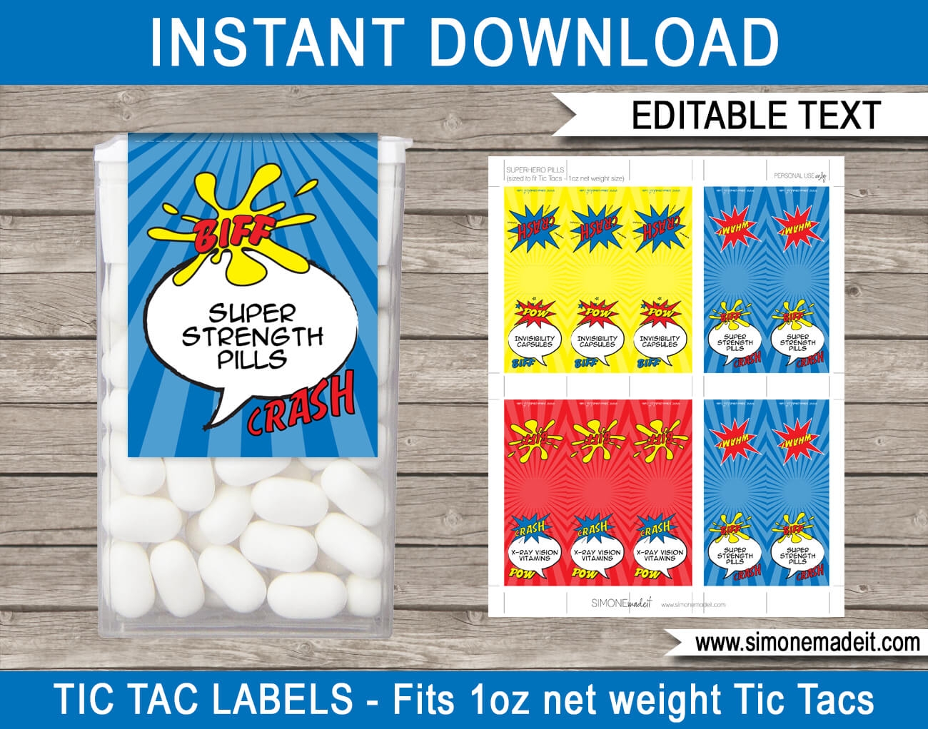 Superhero Tic Tac Labels