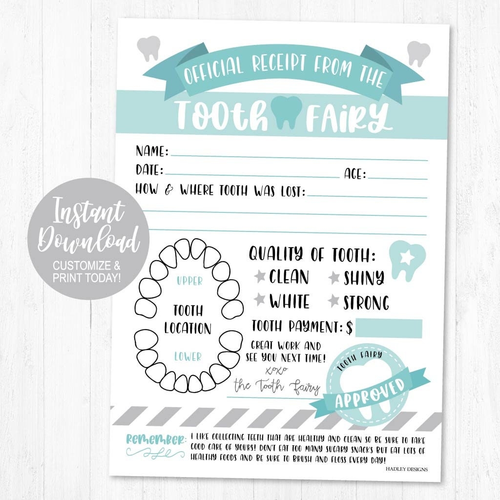 Tooth Fairy Receipt Printable Lost First Tooth Certificate 