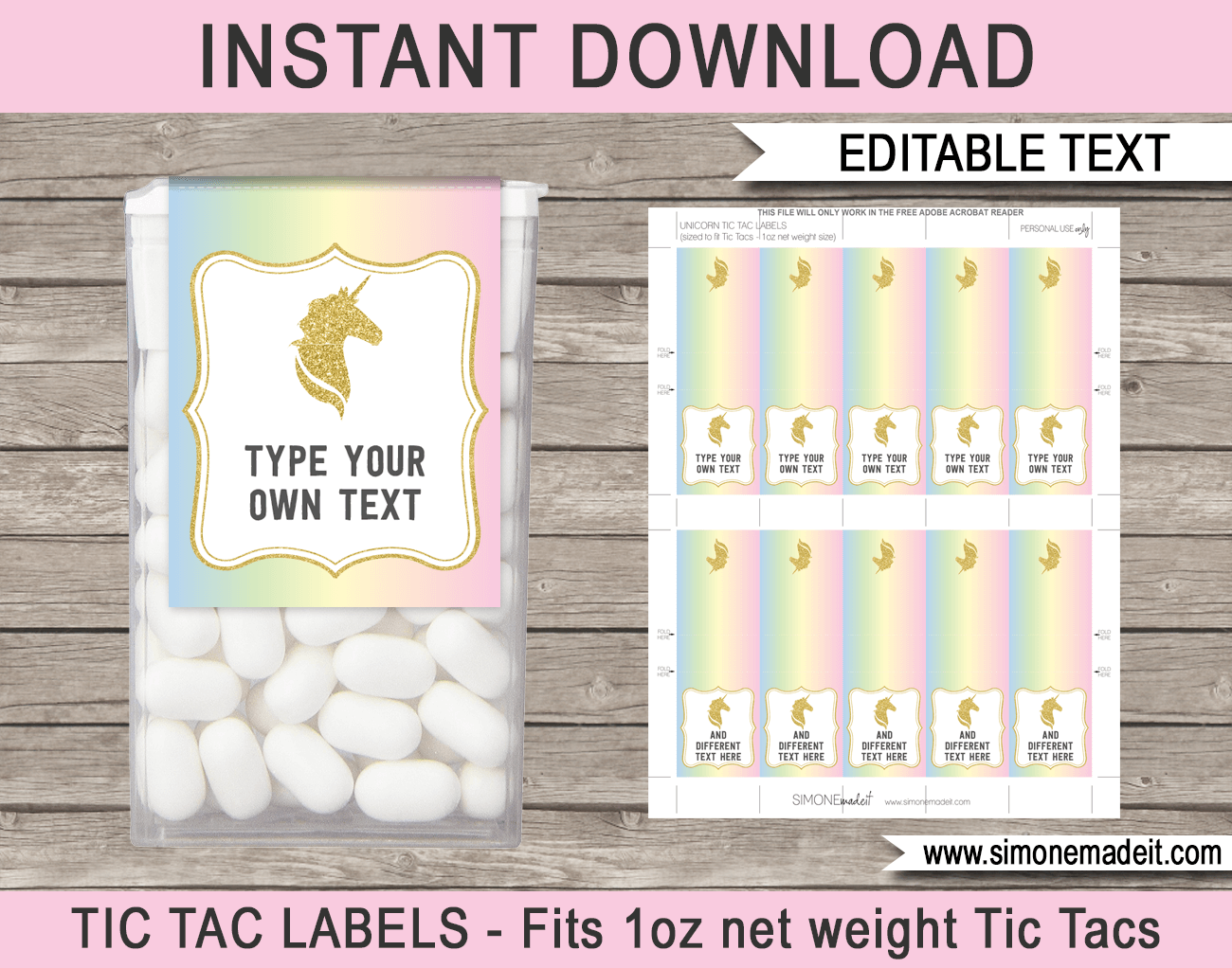Unicorn Tic Tac Labels