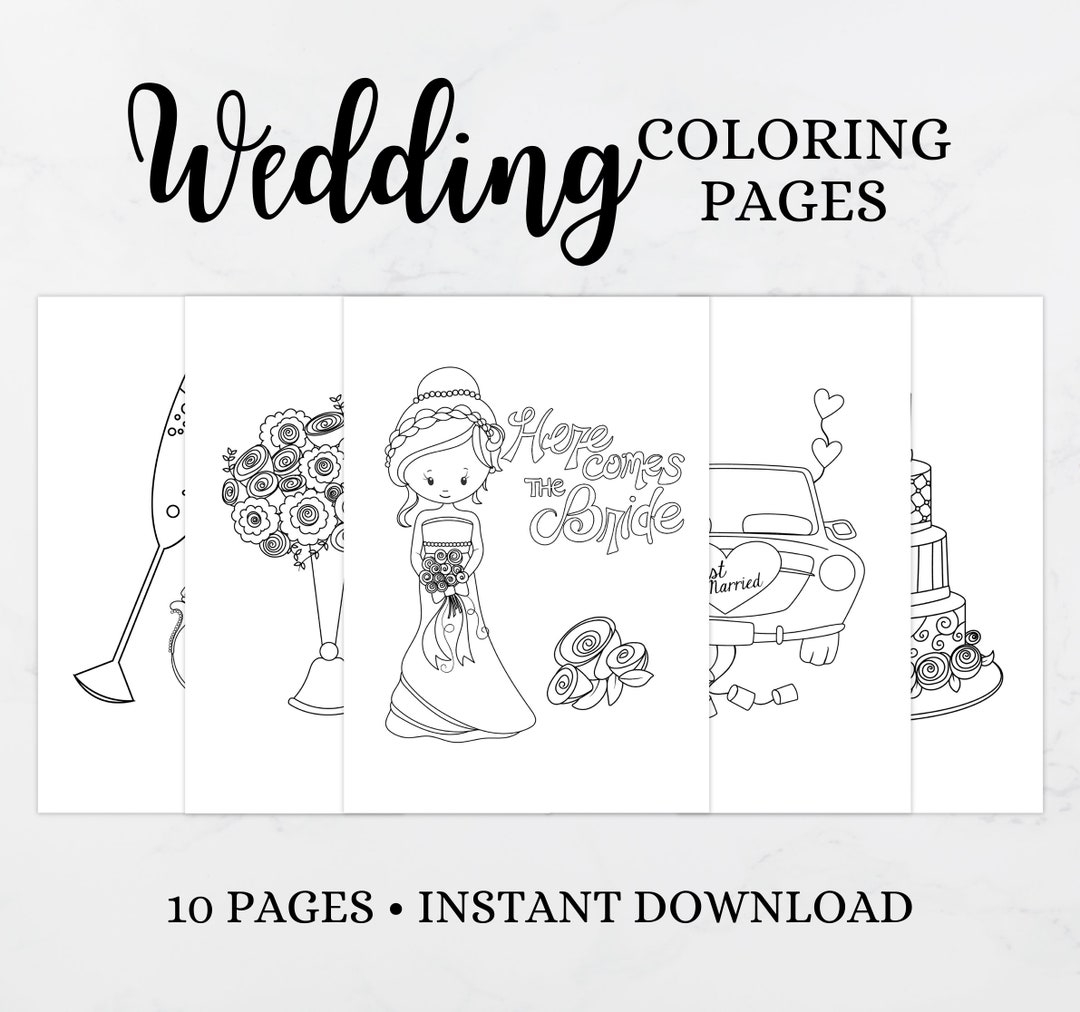 Wedding Coloring Pages Printable Activity Bride Groom Guest Children Kids Instant Download Pdf Etsy Australia