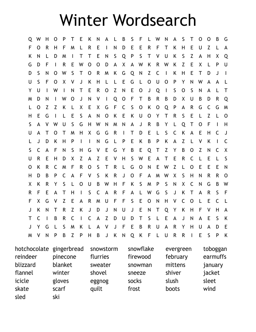 Free Printable Winter Word Search