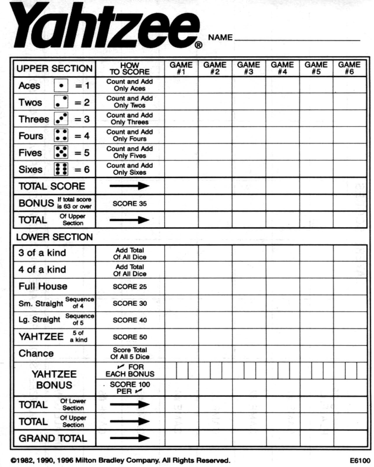 Free Yahtzee Score Sheets Printable