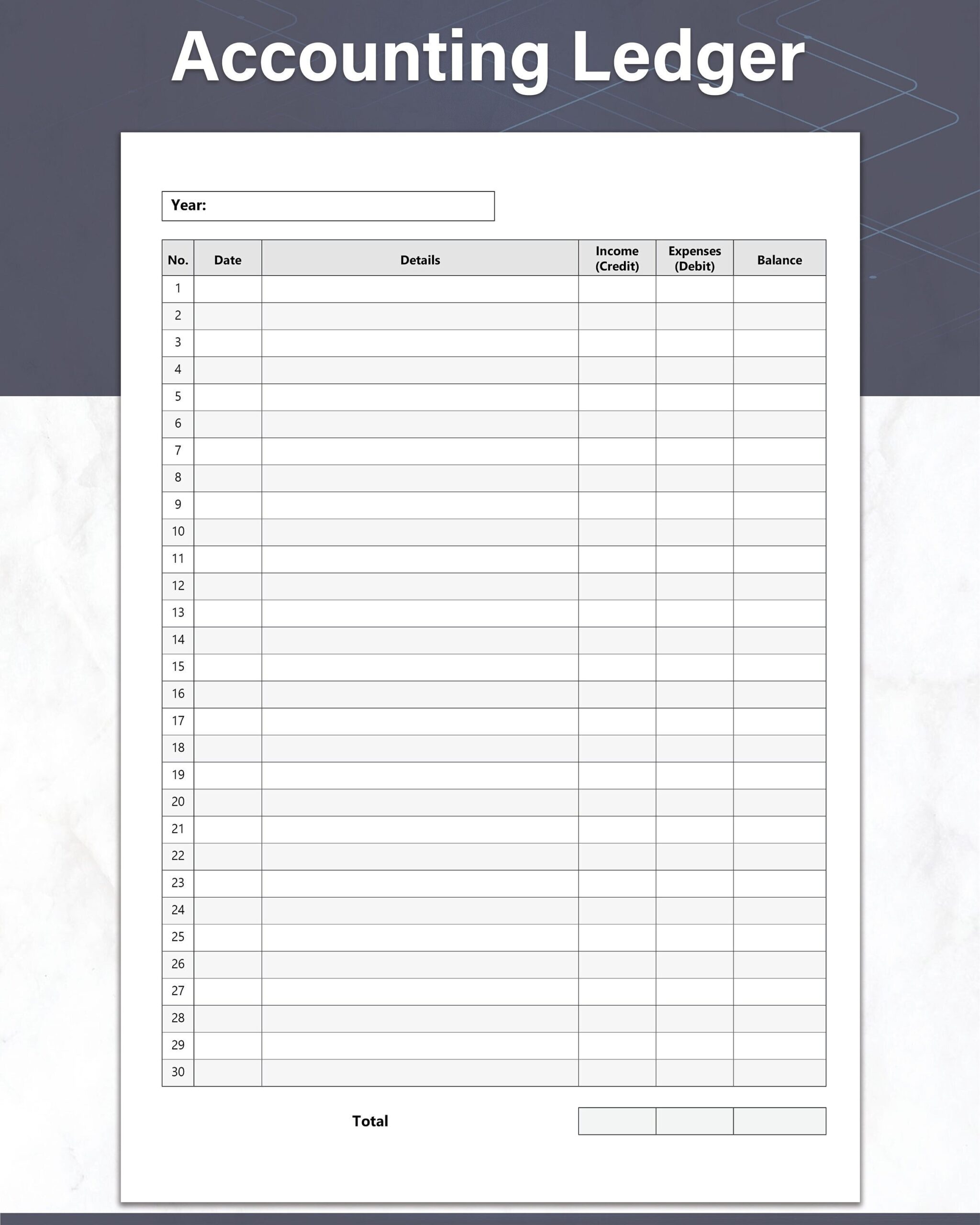 Yearly Accounting Ledger Printable Ledger Sheet Money Tracker 